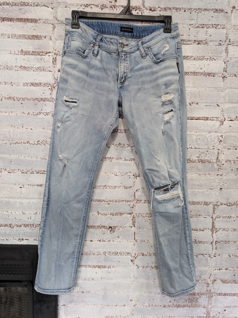 Silver Jeans Light Blue Distressed Boyfriend Jeans